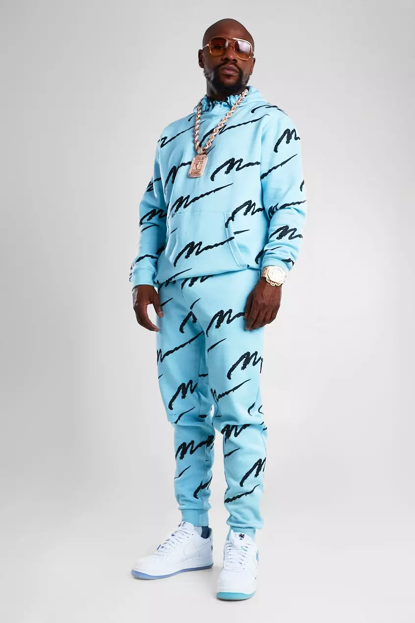 All over man 2024 printed hooded short tracksuit